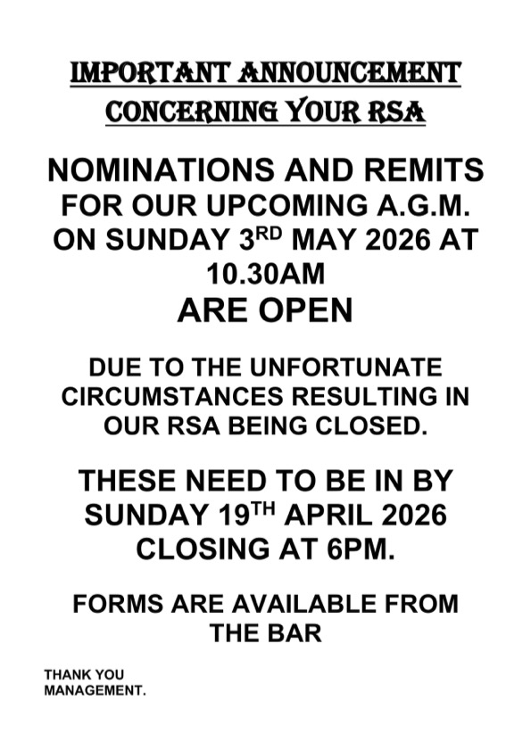 Nominations and remits for the upcoming AGM